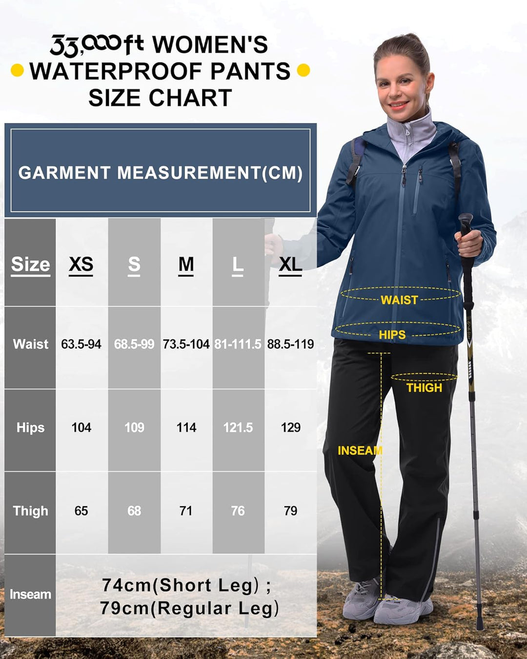 33,000ft Regenhose Damen Wasserdicht Atmungsaktiv Wanderhose Fahrrad Überziehhose Leichte Winddicht