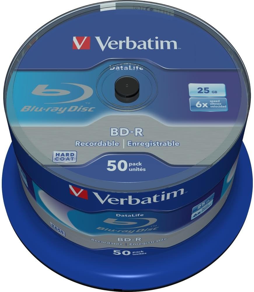 Verbatim BD-R SL Blu Ray Rohlinge, Datalife Blu Ray Disc mit 25 GB Datenspeicher, kompatibel mit Blu