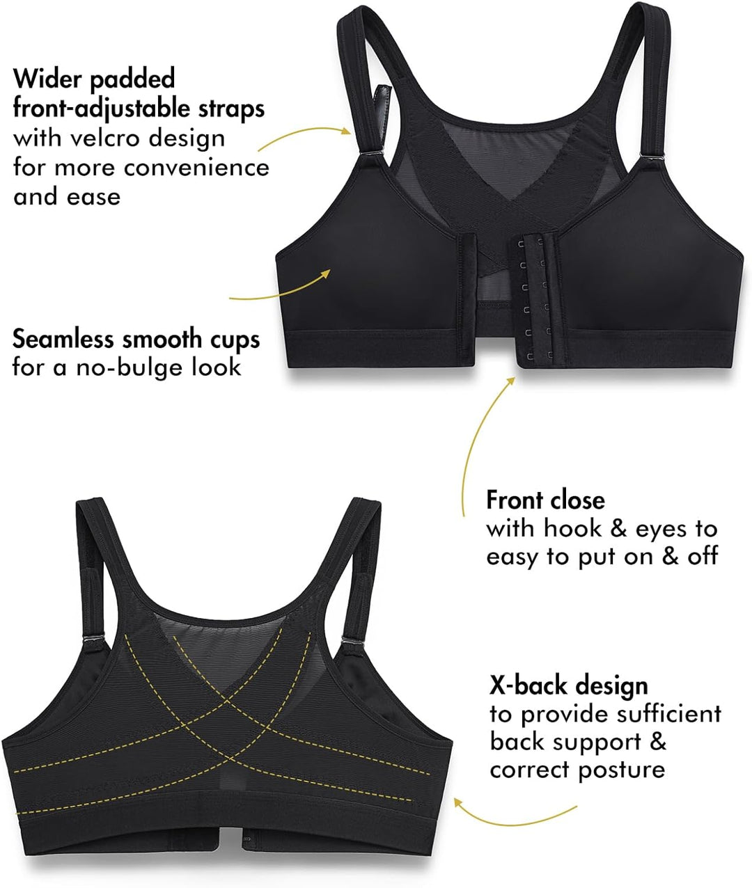 DELIMIRA Damen Vorderverschluss BH Haltung Starker Halt Rückenstütze ohne Bügel BHS Grosse Grössen V