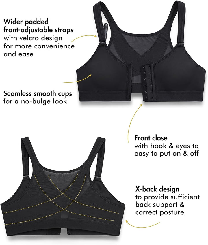 DELIMIRA Damen Vorderverschluss BH Haltung Starker Halt Rückenstütze ohne Bügel BHS Grosse Grössen V