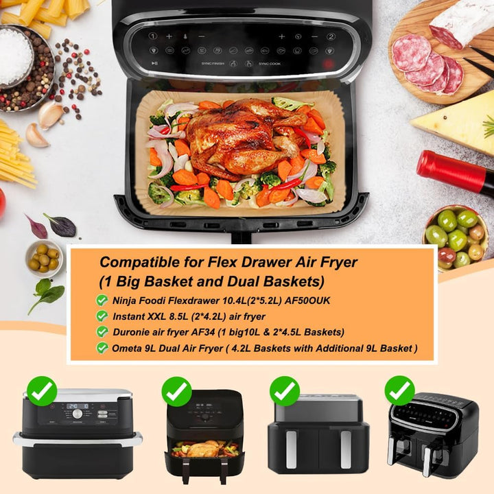 BYKITCHEN Airfryer Backpapier für Ninja Foodi Flex Drawer Dual Zone 10,4L Heissluftfritteuse,100PCS