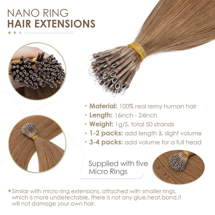 Silk-co Haarteile Echthaar Nanoring Extensions Loop Haarverlängerung 100% Human Hair Weich Natürlich