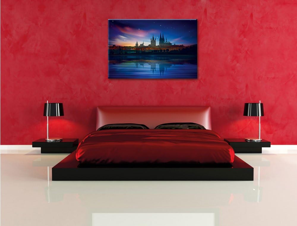 Polarlichter über der Skyline von Köln Format: 100x70 auf Leinwand, XXL riesige Bilder fertig gerahm