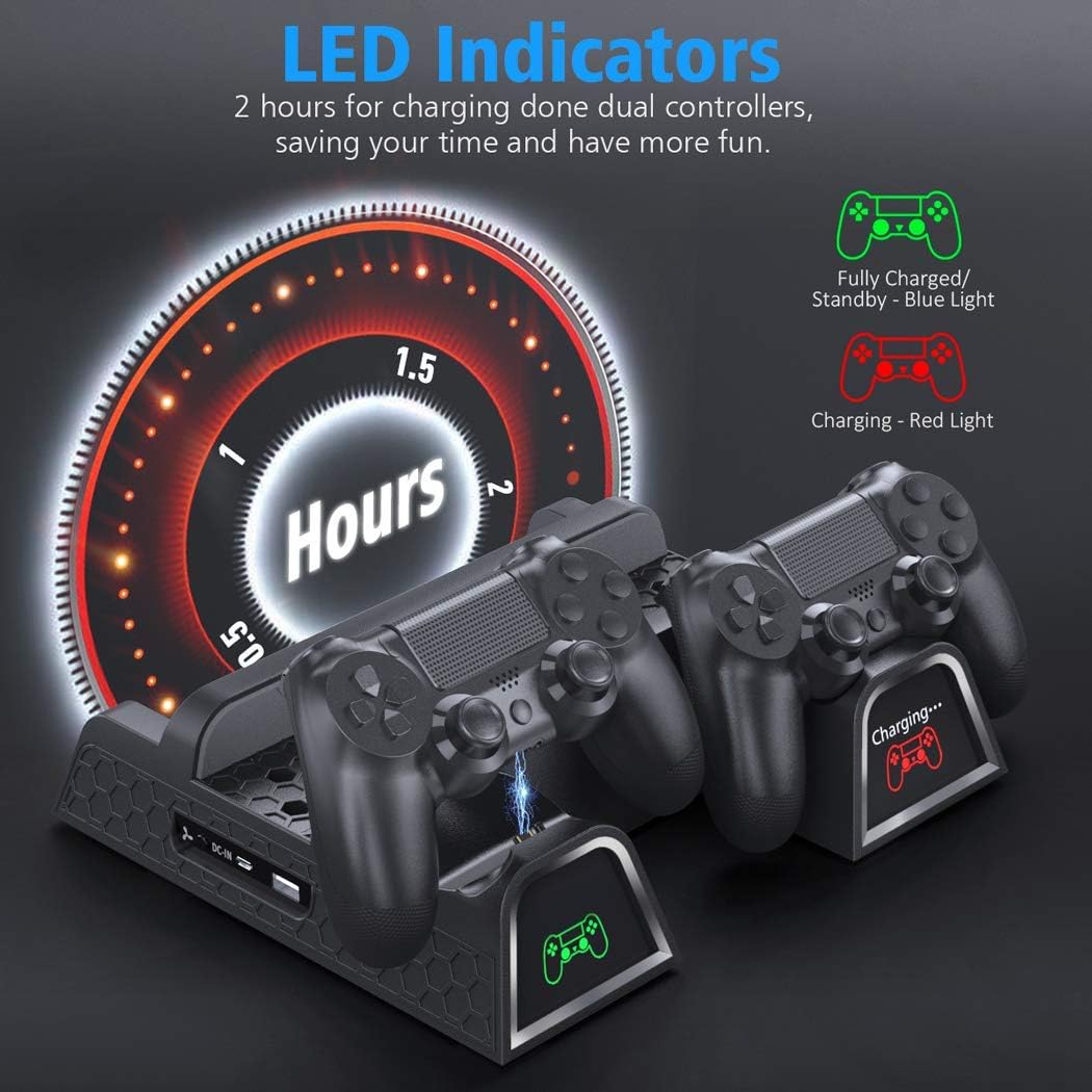 OIVO PS4 Lüfter, PS4 Kühler, PS4 Standfuss mit PS4 Controller Ladestation für Playstation 4/PS4 Pro/