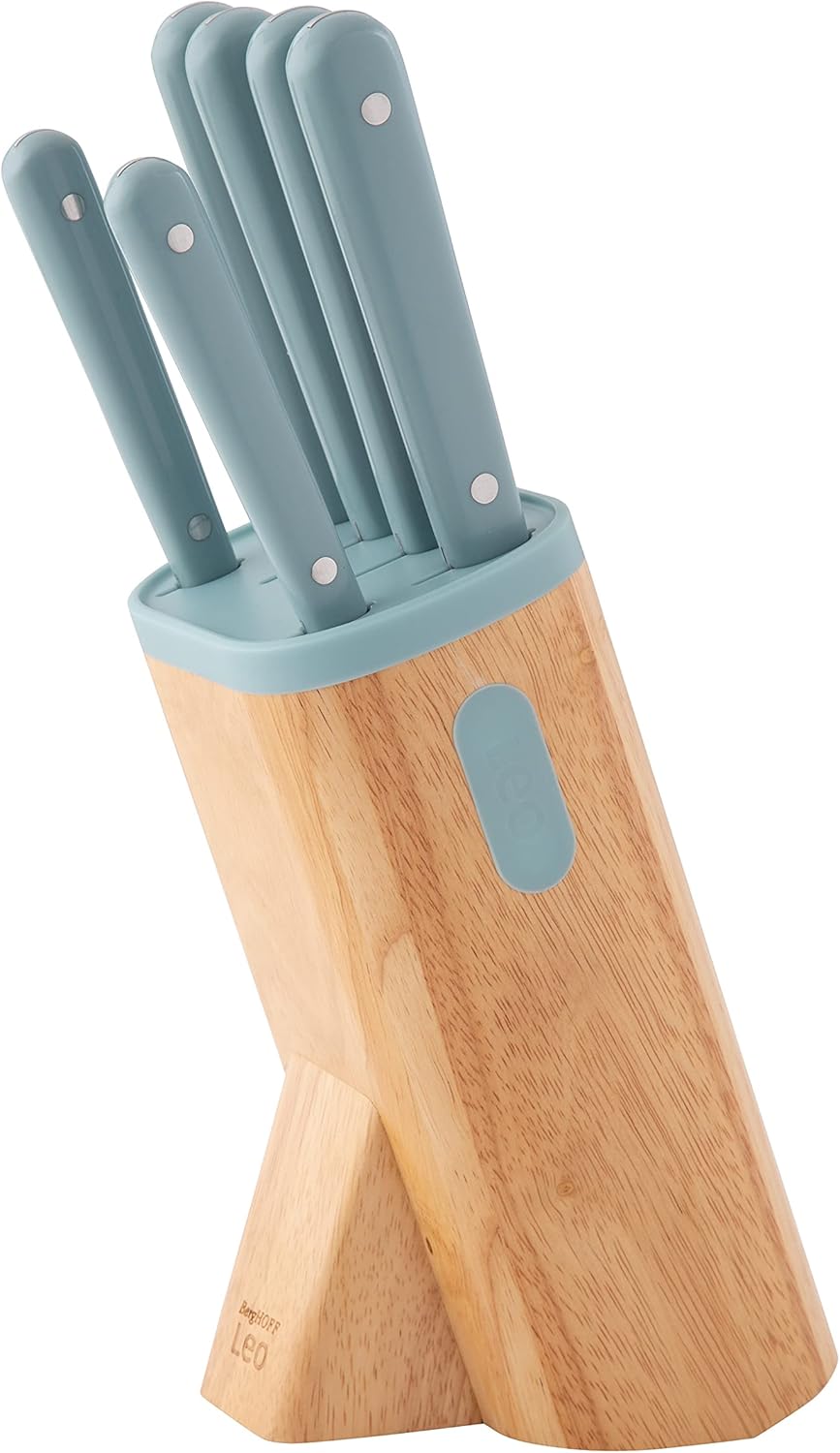 BergHoff Messerblock Set Slate - Leo (7-teilig, Kochmesser Set mit Holzblock, Küchenmesser Schälmess