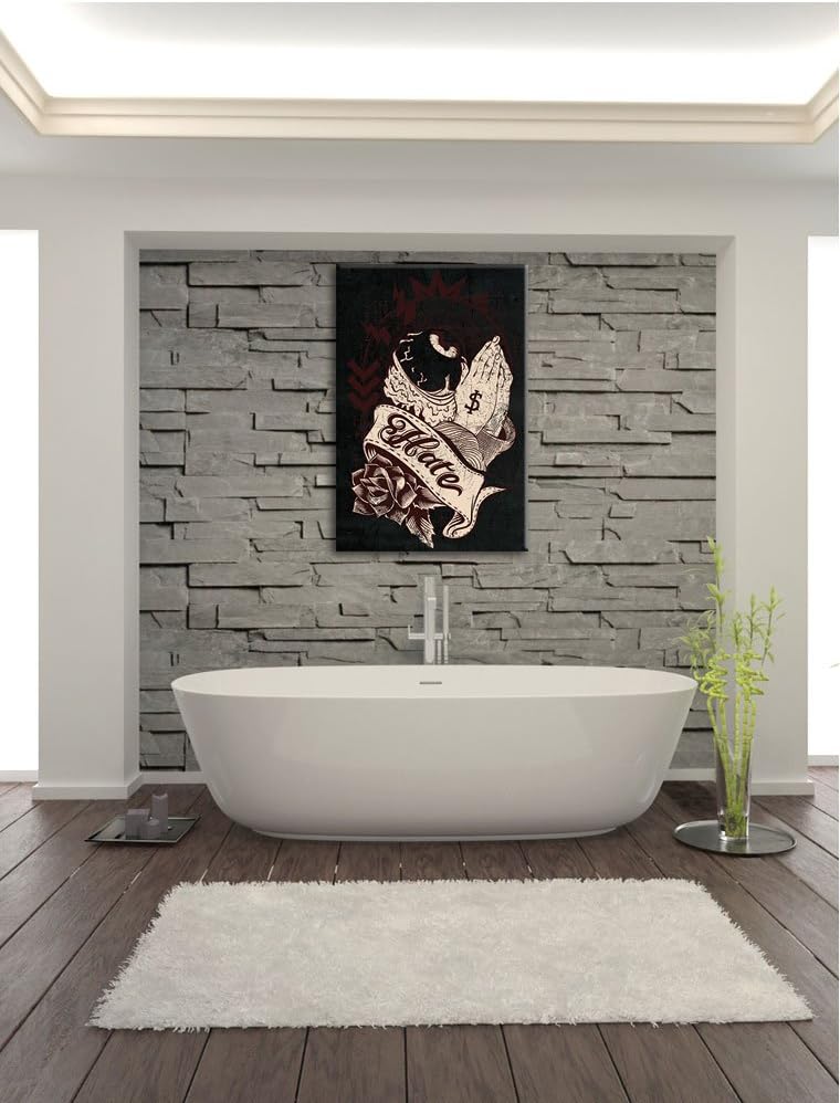 Dark Hate black Bild auf Leinwand, XXL riesige Bilder fertig gerahmt mit Keilrahmen, Kunstdruck auf