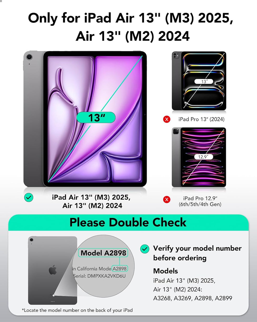 ESR für iPad Air 13 Zoll M2 Hülle (2024), Drehbare Hülle mit Abnehmbarer Magnetabdeckung, Ständer im