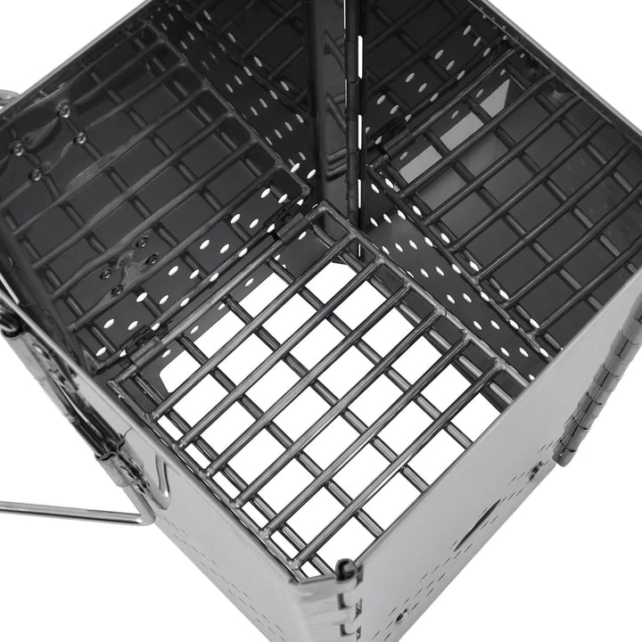 BBQ-Toro klappbarer Edelstahl Anzündkamin mit Griffen | 16 x 16 x 29 cm | Faltbarer Grillkamin mit T