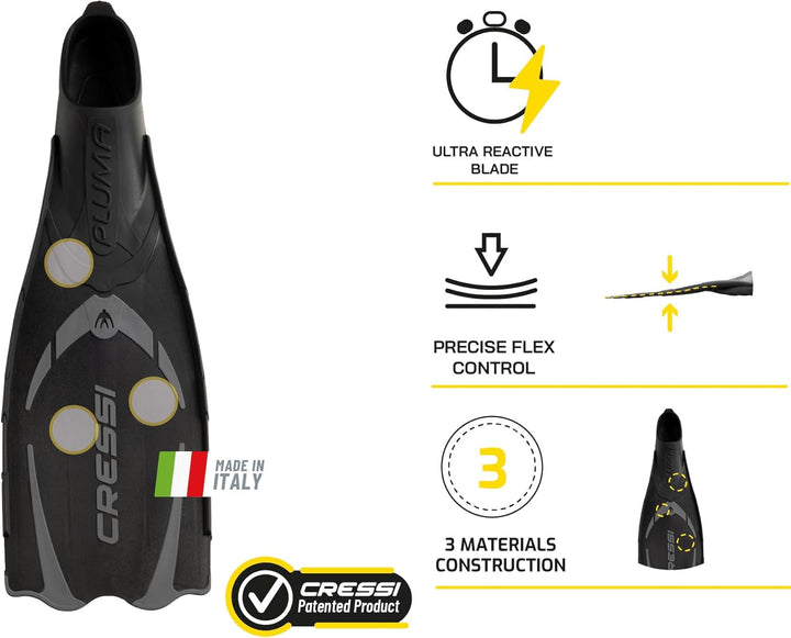 Cressi Pluma / Pluma Bag - Premium Flossen Set Schwarz/Silber 41/42 Single, Schwarz/Silber 41/42 Sin