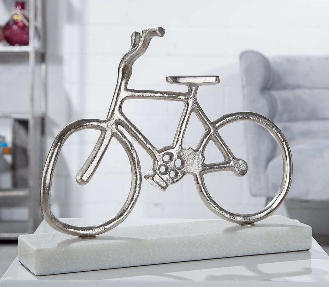 GILDE Deko Objekt Skulptur - Fahrrad aus Aluminium auf Marmor Sockel - Breite 35 cm Höhe 28 cm