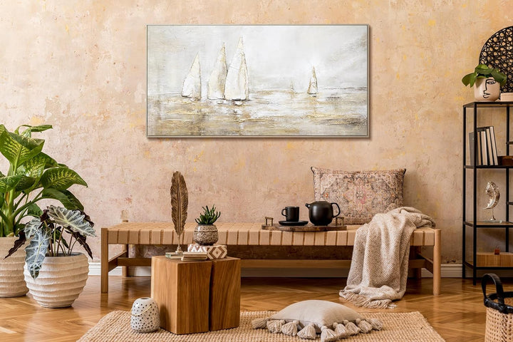 YS-Art Abstrakt Acryl Gemälde auf Leinwand Sonnenblendung handgemalt Wandbilder Wohnzimmer modern Wo