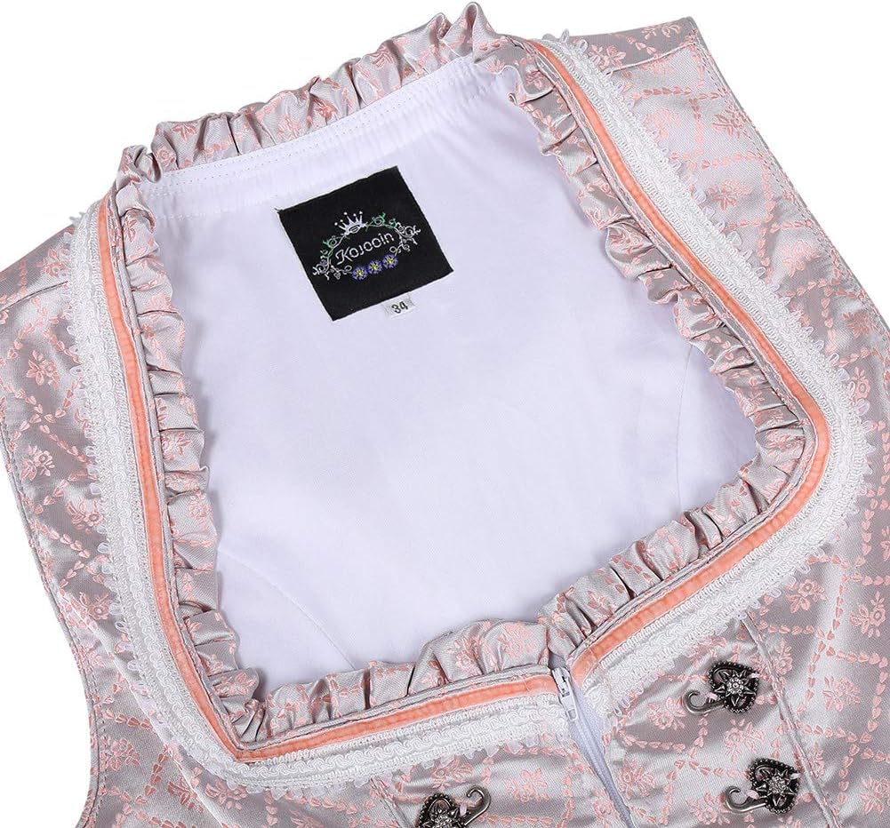 KOJOOIN Trachtenkleid Dirndl Kurz Damen Mid mit Spitzenschürze 2tlg. für Oktoberfest von Gr 34 bis 4