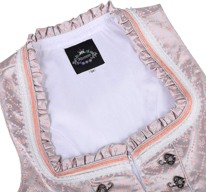 KOJOOIN Trachtenkleid Dirndl Kurz Damen Mid mit Spitzenschürze 2tlg. für Oktoberfest von Gr 34 bis 4