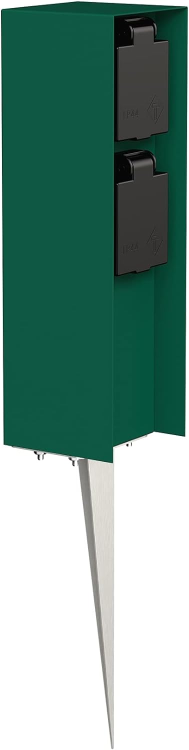 ledscom.de Garten-Steckdosen-Säule POMI mit Erdspiess für aussen, IP44, 2-Fach, grün, eckig, 23cm 1