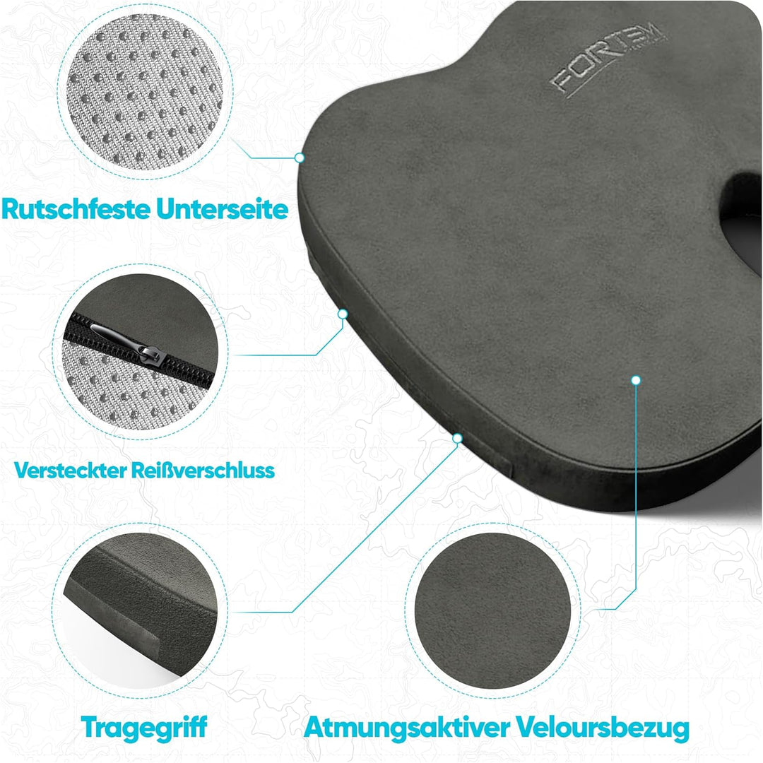 FORTEM XL Autositzkissen, Memory-Schaum-Kissen für Büro Computersessel & Lindert Schmerzen an Steiss