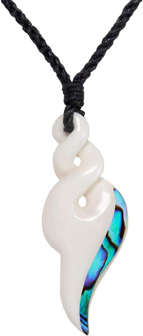 81stgeneration Unisex Geschnitzter Knochen Paua Abalone Doppel Pikorua Anhänger Halskette