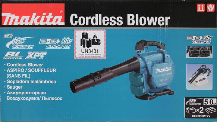 Makita DUB363PT2V Akku-Laubbläser/Sauger 2x18 V / 5,0 Ah, 2 Akkus + Doppelladegerät
