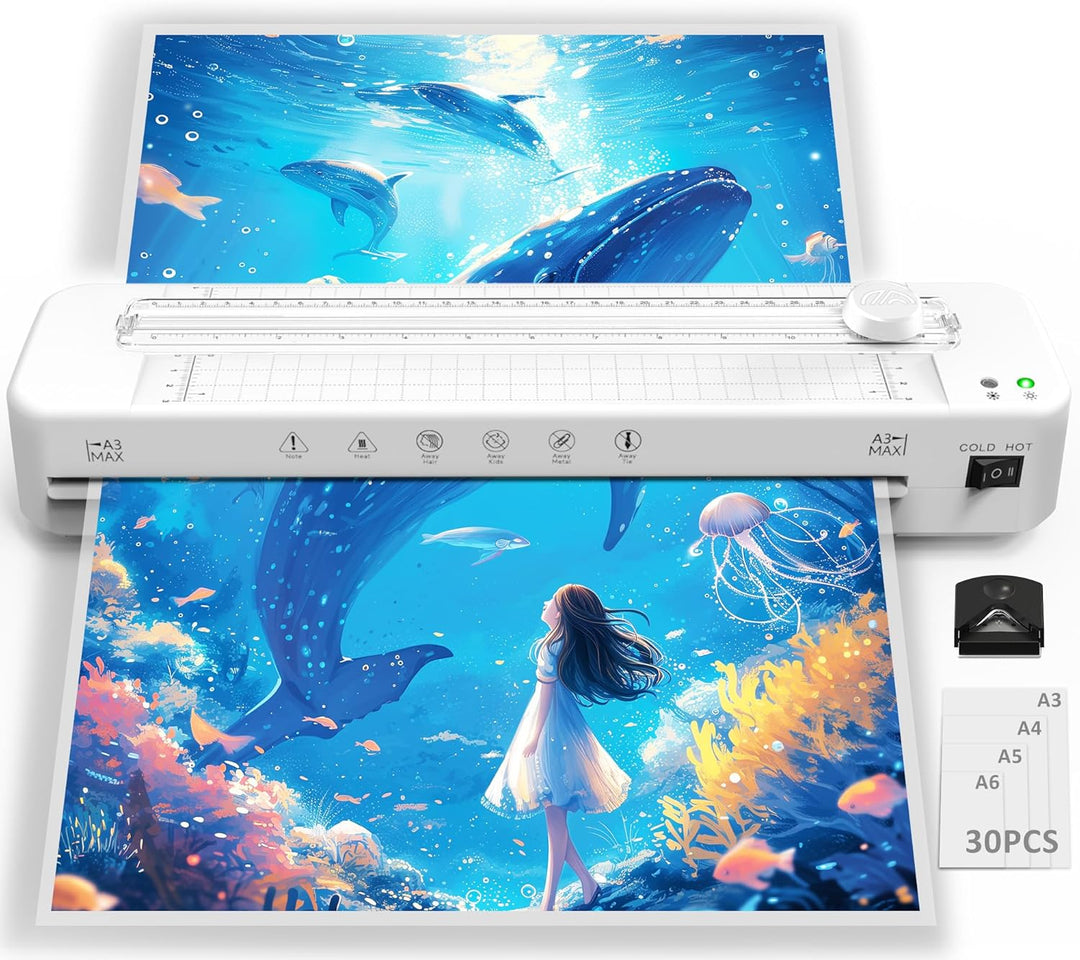 Crenova A3 Laminiergerät, Laminiergerät mit 30 Laminierfolien für A3/A4/A5/A6, Laminiermaschine mit