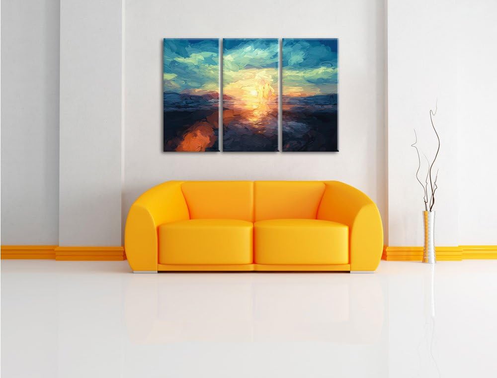 Pixxprint Yoga Silhouette am Strand als Leinwandbild/Grösse: 3 Teilig (120x80) / Wandbild/Kunstdruck