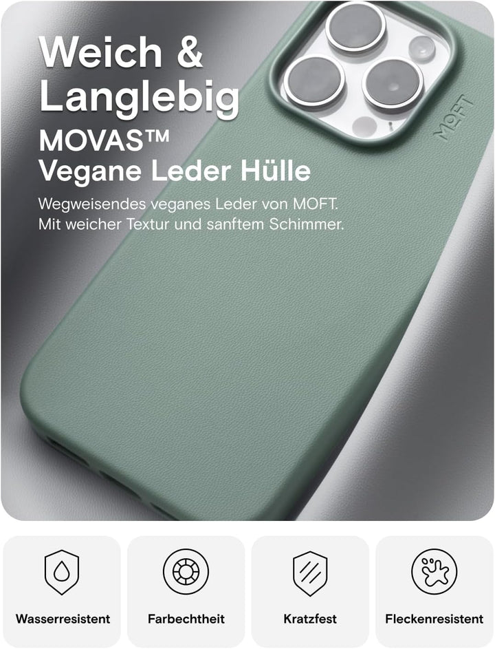 MOFT Magnetische Hülle für iPhone 15 Plus Kompatibel mit MagSafe, MOVAS Vegane Lederhülle, Weiches B