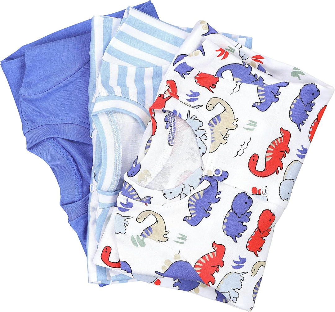 TupTam Baby Jungen Schlafstrampler mit Fuss 3-er Pack 50 Blau Grau Streifen Dino, 50 Blau Grau Strei