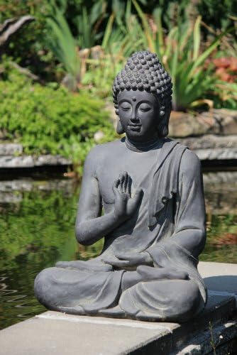 Figur Buddha sitzend mt Handgeste - für Haus und Garten - Höhe 73 cm - schwarz