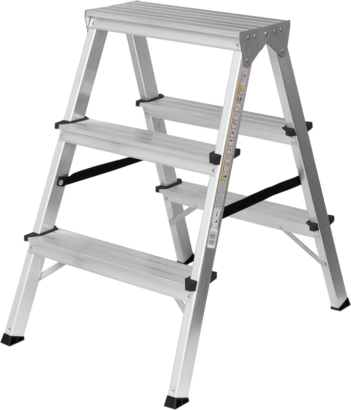 Zweiseitige Aluleiter Klappleiter Haushaltsleiter 2x3 Stehleiter Tragkraft 125kg EN131 | 3 Stufen /