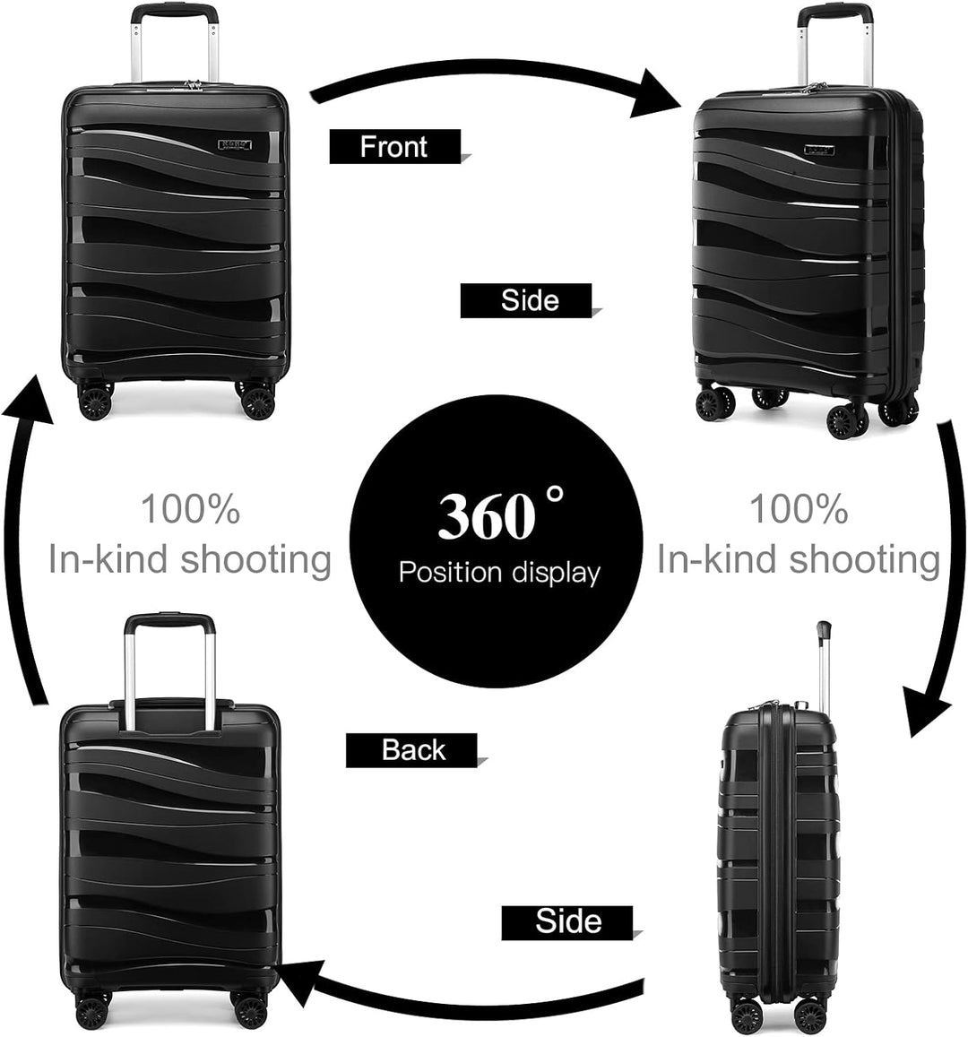 KONO Koffer Gross Leicht Hartschalenkoffer Trolley Reisekoffer mit 4 Rollen und TSA Schloss, 76x50x3