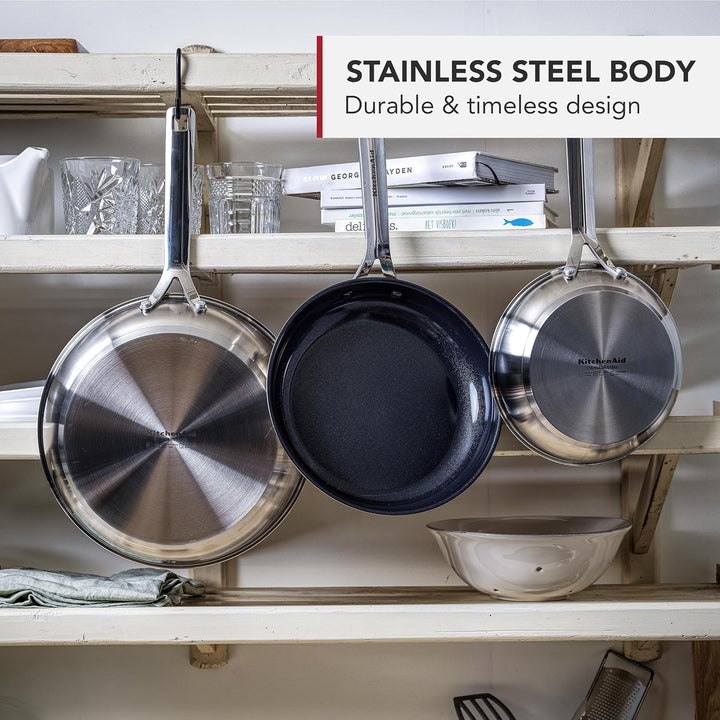 KitchenAid Stainless Steel Stielkasserollen-Set (16cm, 18cm & 20cm), PFAS-freie keramische Antihaftb
