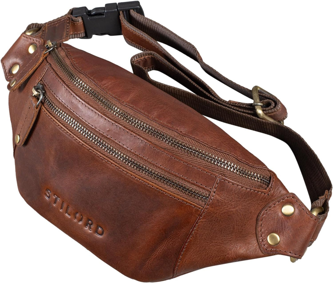 STILORD 'Orson' Bauchtasche aus echtem Leder Gürteltasche Hüfttasche Echtleder, Farbe:Porto - Cognac
