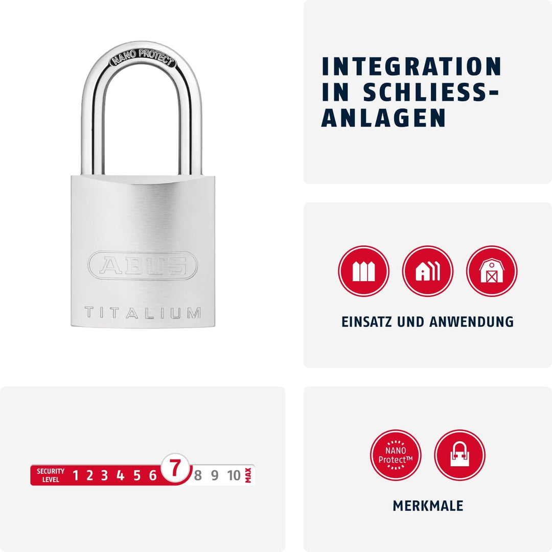 ABUS Titalium-Vorhangschloss 86TI/45 ohne Zylinder 27778, 86TI/45