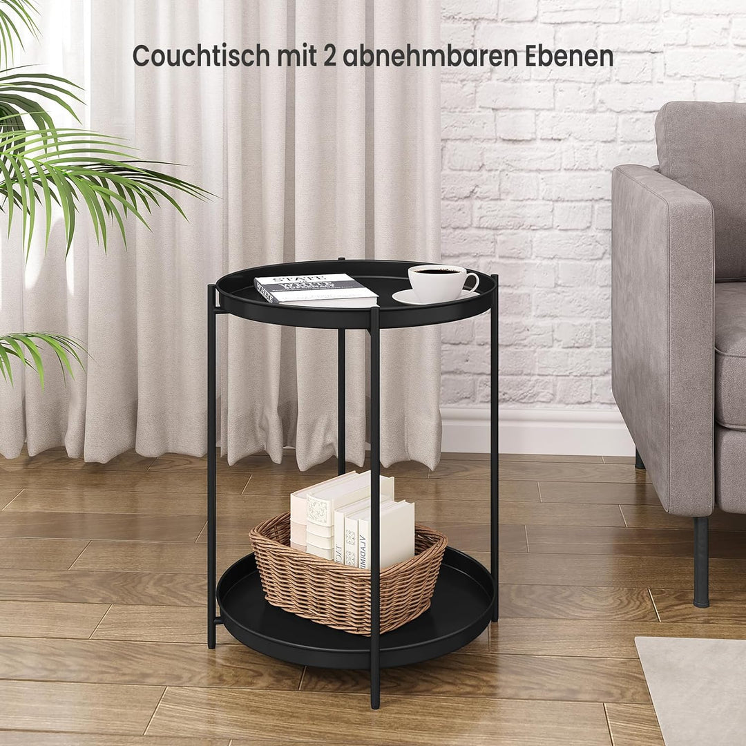 WOLTU Beistelltisch rund, Couchtisch mit Stauraum, 2 abnehmbare Tabletts, Wohnzimmertisch Nachttisch