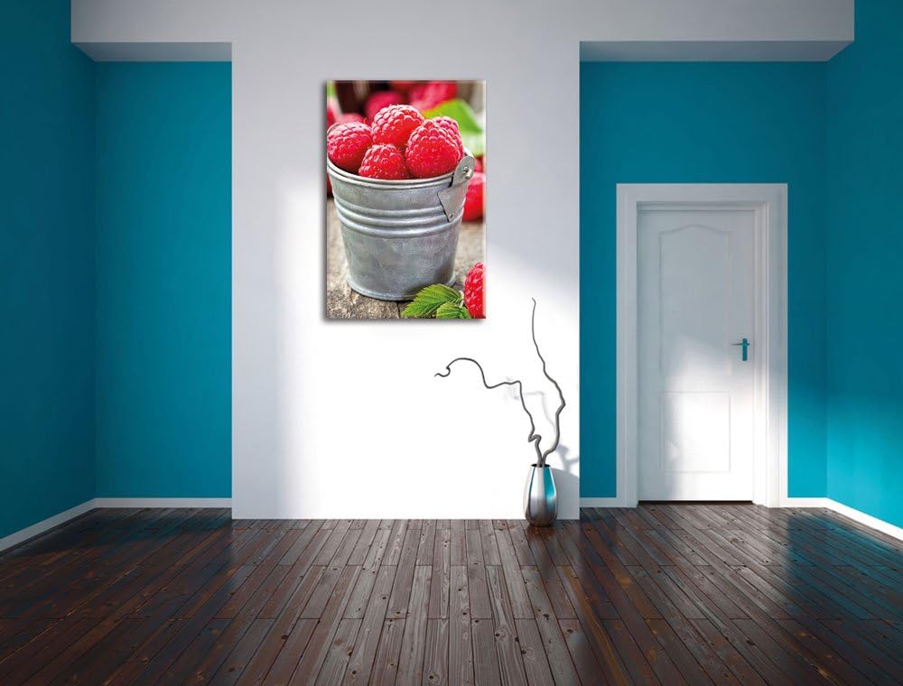 Himbeeren im Eimer, Format: 100x70 auf Leinwand, XXL riesige Bilder fertig gerahmt mit Keilrahmen, K