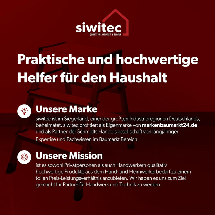 siwitec Trittleiter 2 x 3 Stufen, Alu Klapptritt, leichte Aluminium Leiter beidseitig begehbar, Haus