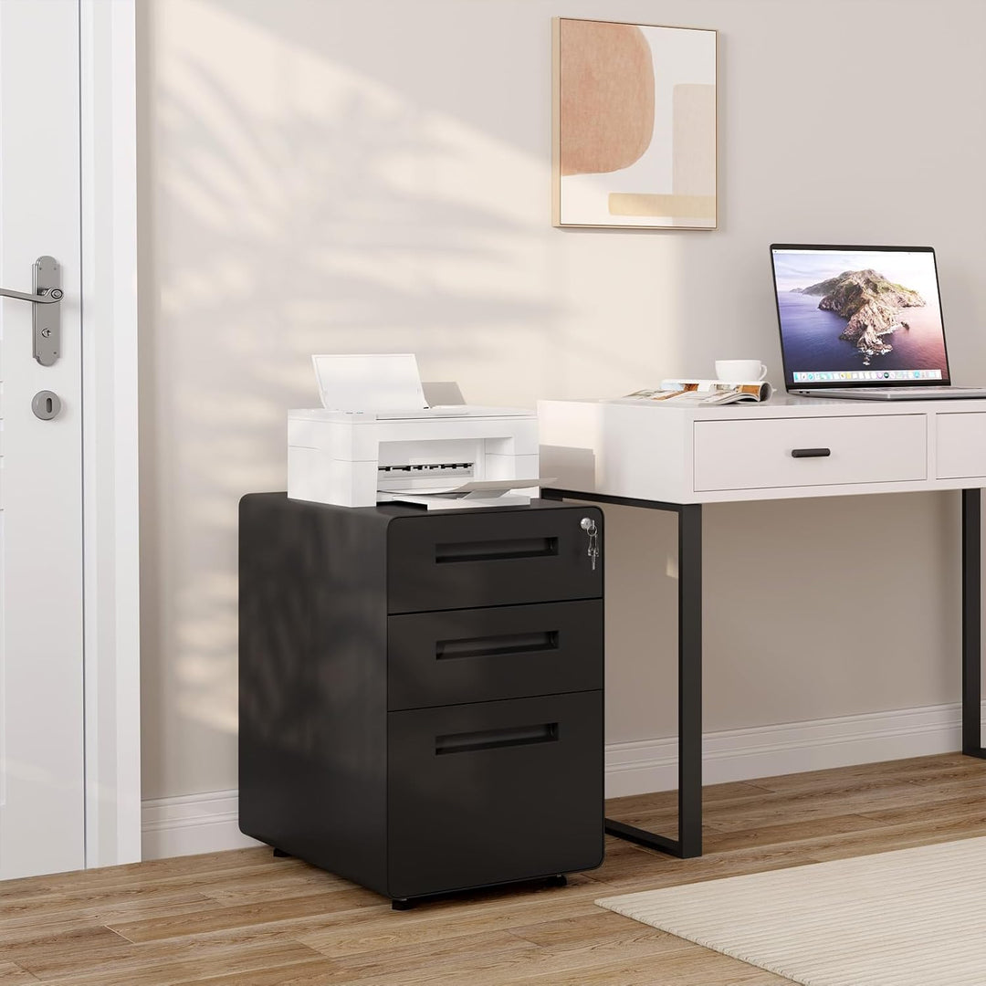 WOLTU Aktenschrank, Rollcontainer mit 3 Schubladen, Büroschrank unter Schreibtisch, Schubladenschran