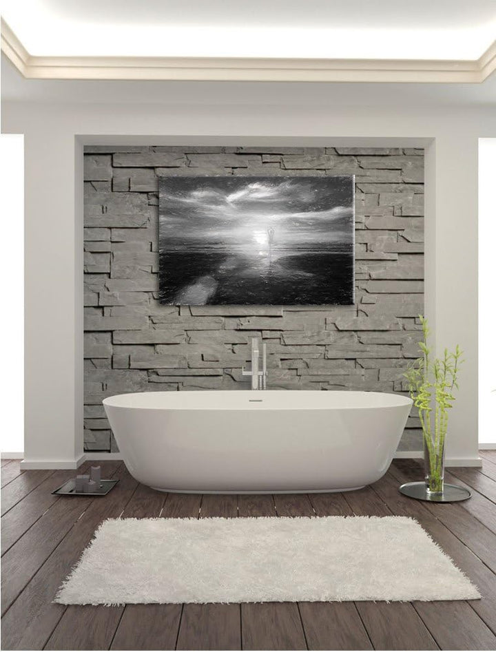 Pixxprint Yoga Silhouette am Strand / 100x70cm Leinwandbild bespannt auf Holzrahmen/Wandbild Kunstdr