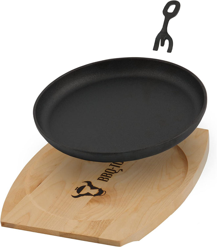 BBQ-Toro Gusseisen Servierpfännchen mit Holzunterlage (1 Stück) | Ø 22 cm - rund | bereits eingebran