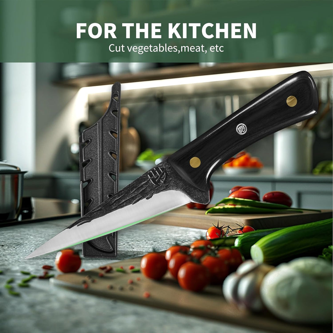 FULLHI Multi-color Holzgriff Full Tang Ausbeinmesser mit Scheide, High Carbon Steel Fishing Meat Sli