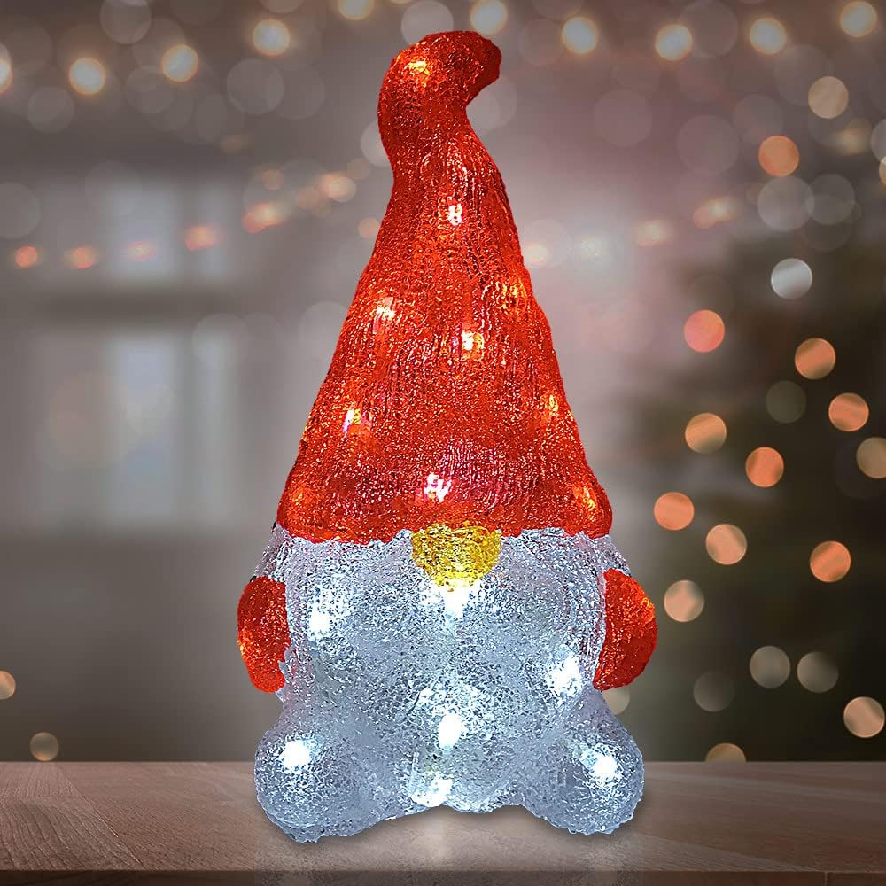 Deuba LED Acryl Figur Wichtel 29,5cm Gross Innen Aussen Weihnachtsdeko beleuchtet Weihnachten Deko I