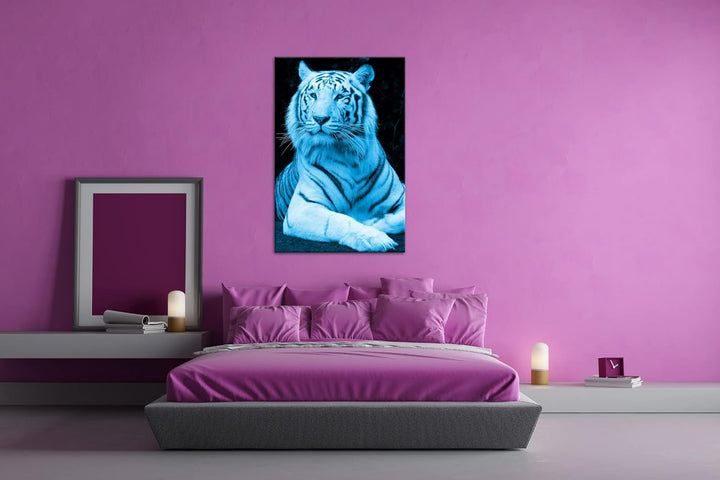 deyoli majestätischer Tiger Format 80x60 Effekt: Monocrome Blau als Leinwandbild, Motiv fertig gerah