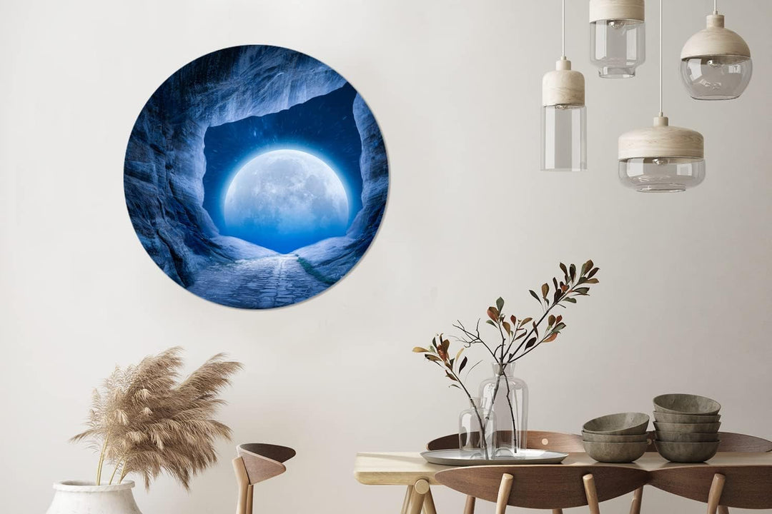MuchoWow Wandbild Rund Wanddeko Deko Wohnzimmer Bilder 90x90 cm Höhle - Mond - Weltraum - Universum