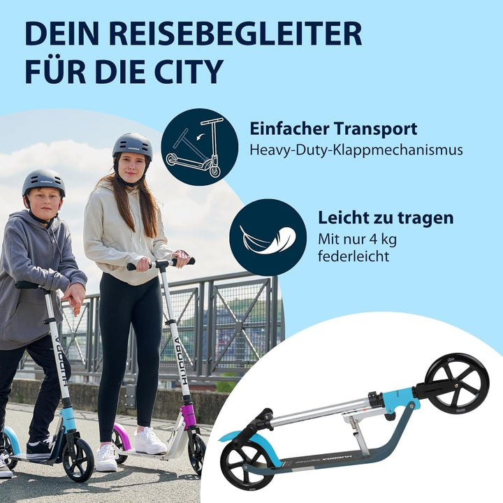 HUDORA BigWheel Pure Scooter - Stabiler Aluminium-Roller mit Ständer - Höhenverstellbarer & zusammen