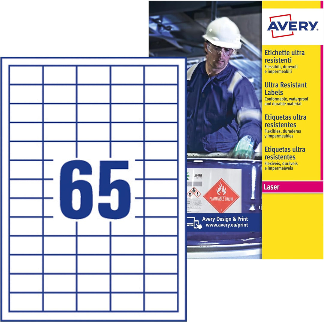 Avery b7651–50 A4 Ultra robuste Wasserdicht GHS Etiketten für alle Drucker – Weiss