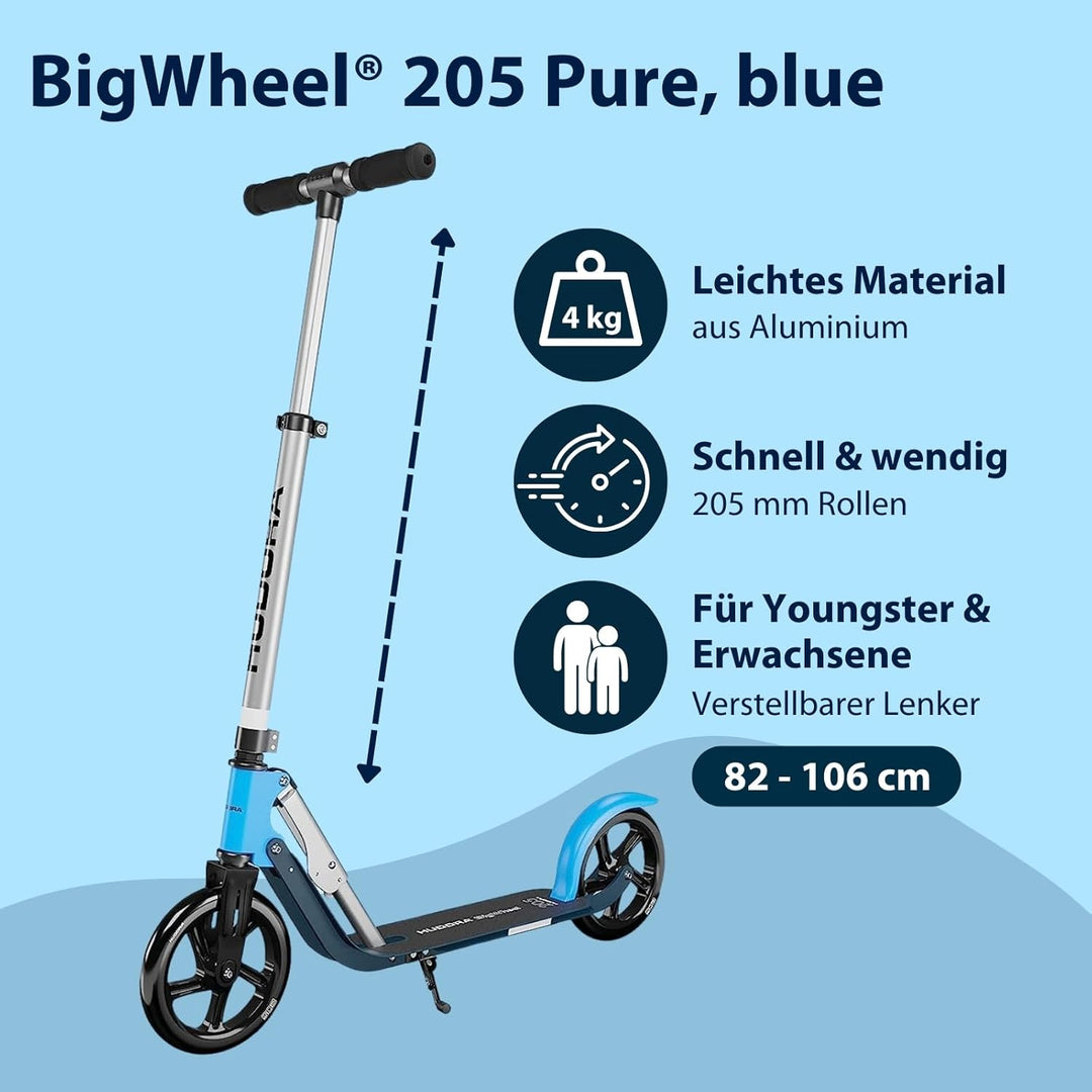 HUDORA BigWheel Pure Scooter - Stabiler Aluminium-Roller mit Ständer - Höhenverstellbarer & zusammen