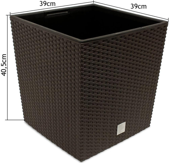 Deuba® 2X Blumentopf 65L 40x40x41cm Rato Low Innentopf Mit Griffen Wetterfest Rattanoptik Pflanzkast