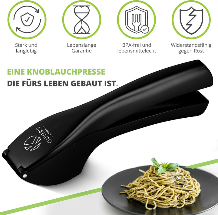 Oliver's Kitchen ® Premium Knoblauchpresse - Handlich & Leicht zu Reinigen - Zerkleinert Knoblauch &