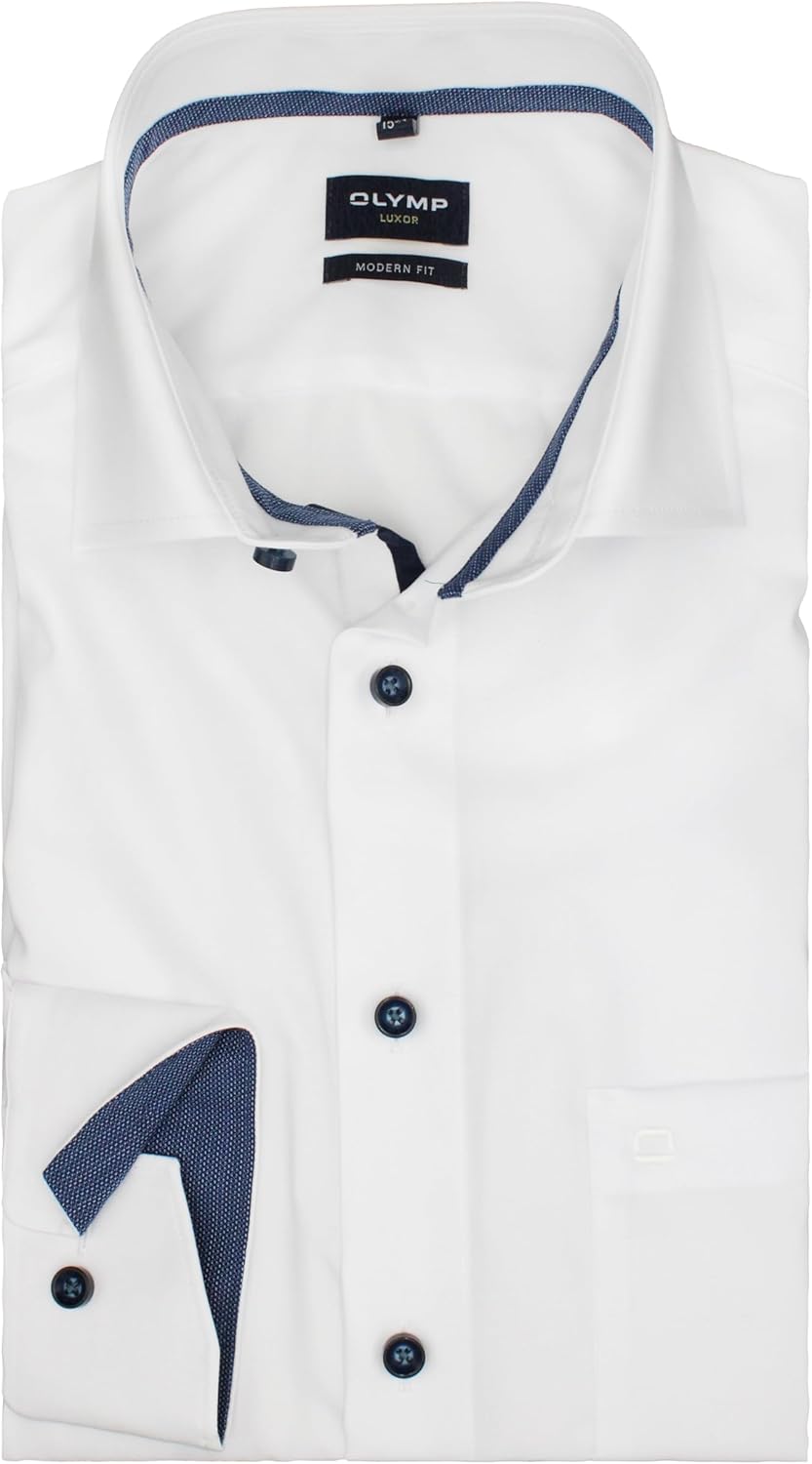 OLYMP Herren Businesshemd Langarm Luxor,Einfarbig,modern fit,Global Kent 45 Weiss 00, 45 Weiss 00