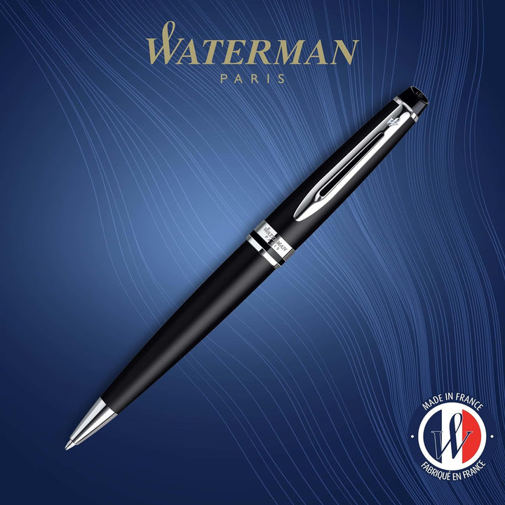 Waterman Expert Kugelschreiber | Mattschwarz | Chromzierteile | Mittlere Spitze | Blaue Tinte | Gesc