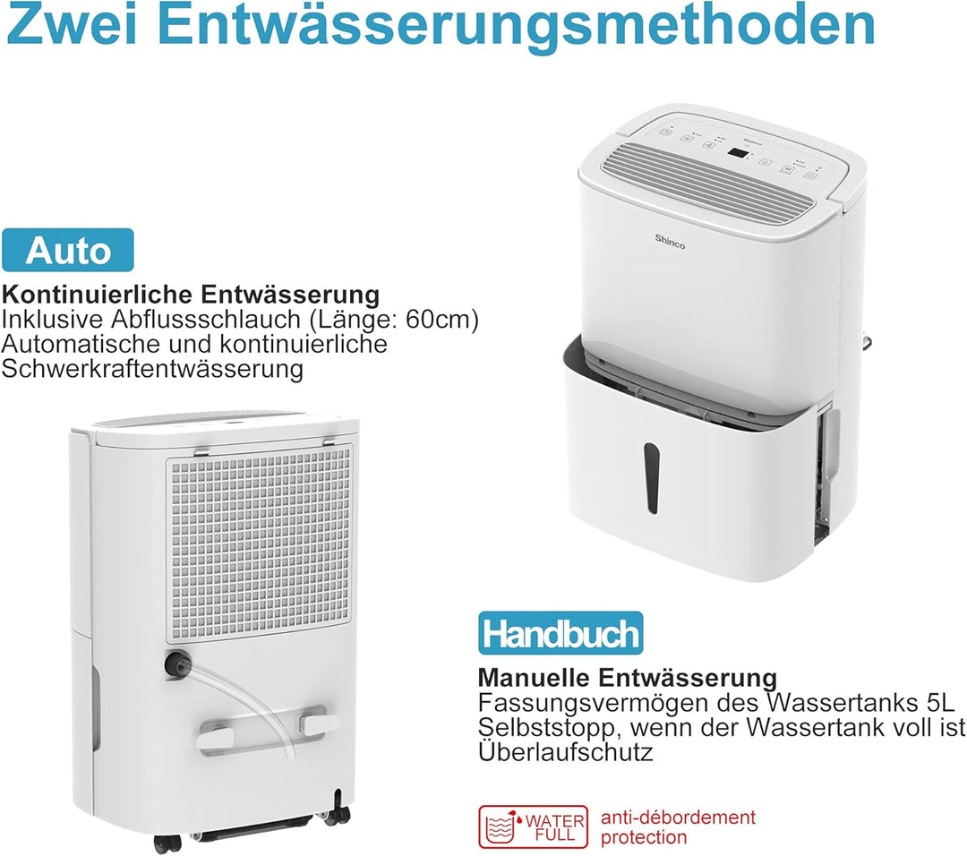 SHINCO Elektrische Luftentfeuchter, 30L/24h, Wifi, Energieeinsparung, Automatischer Neustart, Wäsche