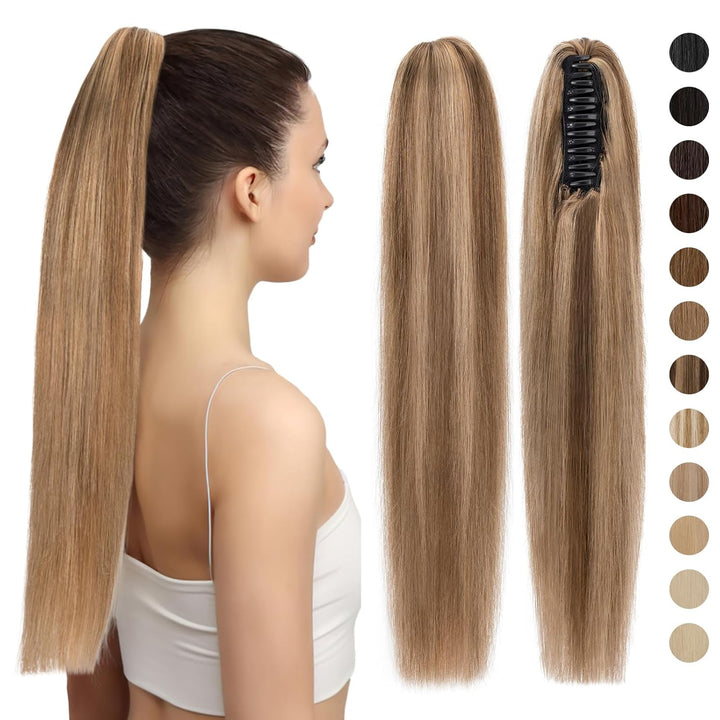 Clip in Pferdeschwanz Extensions Echthaar Haarteile Echthaar Ponytail Extension 7A Remy Hair Glatt Z